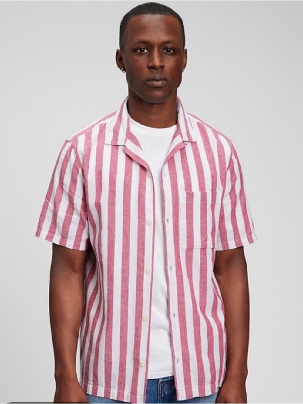 GAP Linen-Cotton Vacay Shirt - red/white stripe - size XL